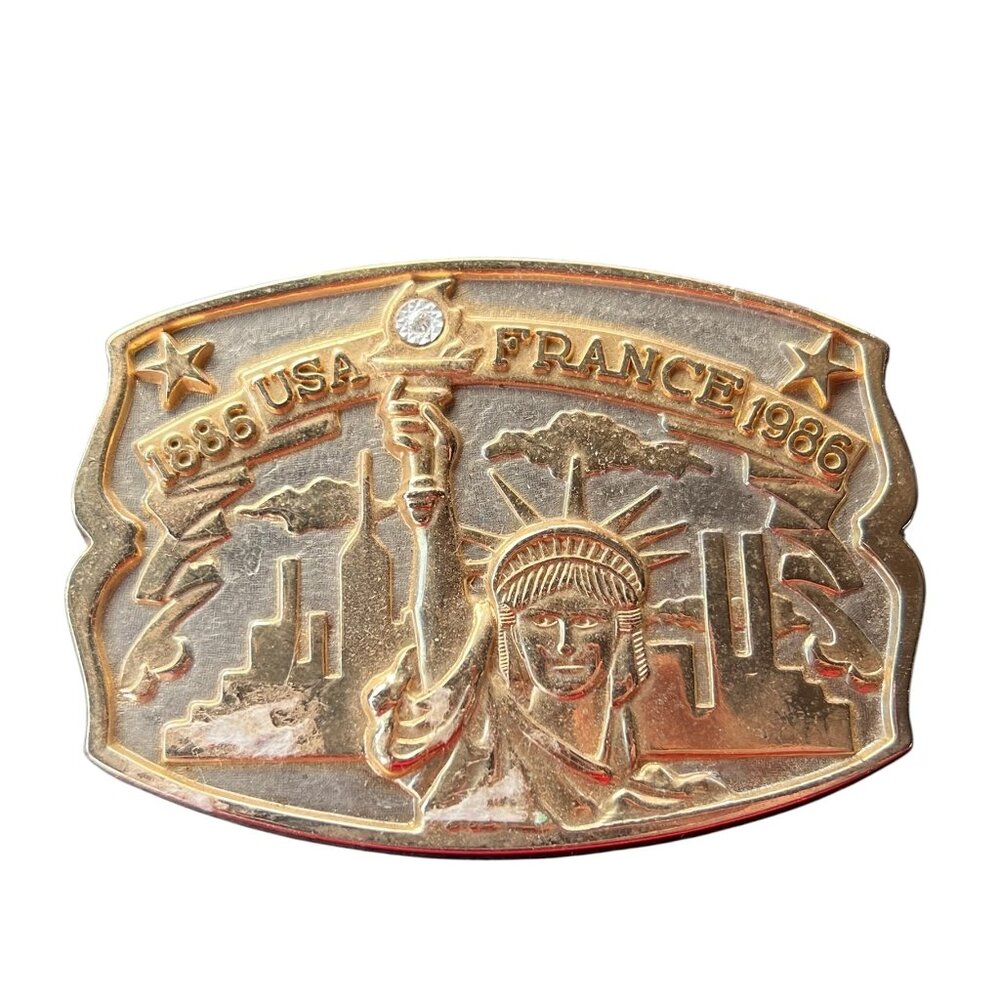 Vintage Statue Of Liberty Belt Buckle 100th Anniversary USA FRANCE Lady Liberty